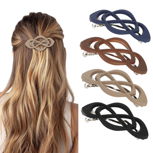 Amariver front view of four vintage crossover barrettes showing colors and shape, stylish storage benefit
