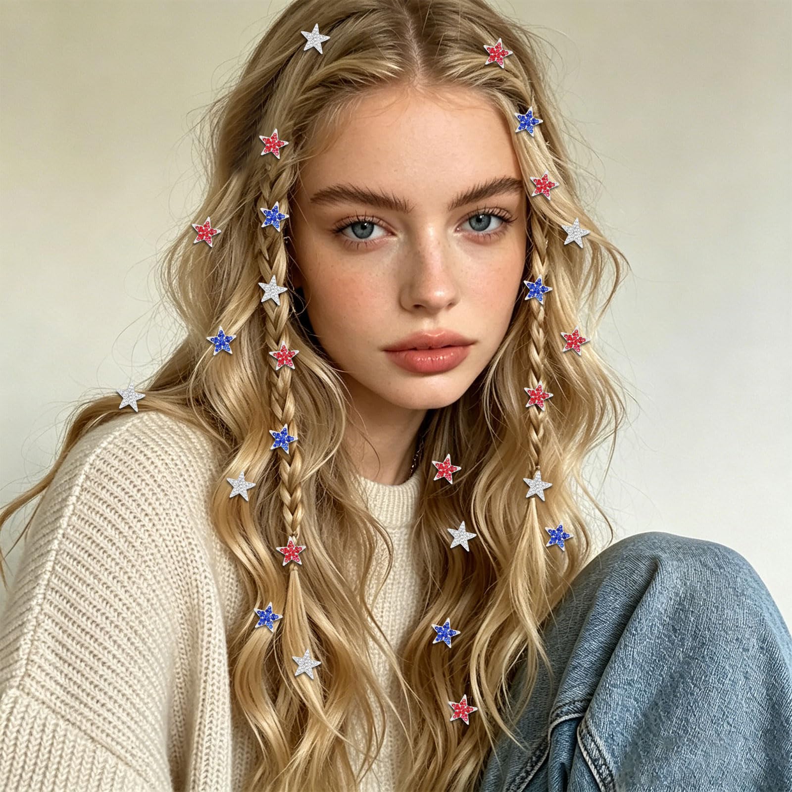 Amariver clips styled in hair at a parade adding festive patriotism