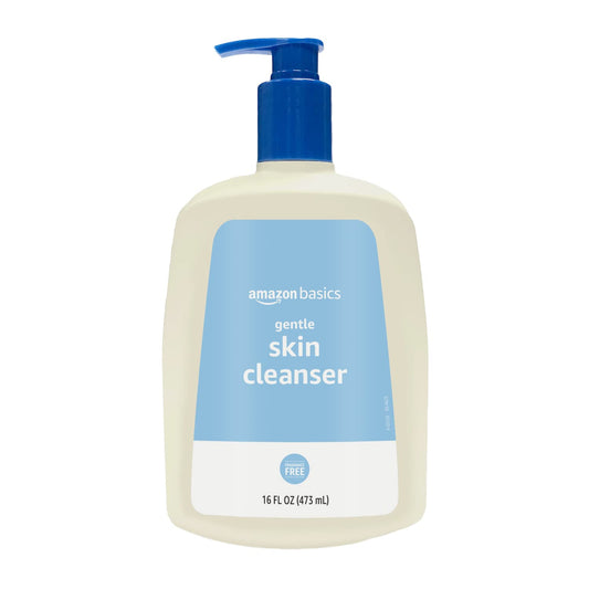 Amazon Basics front label showing unscented gentle cleanser benefits