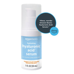 Amazon Basics serum on bathroom shelf in routine setting promoting daily use