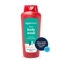 Amazon Basics bottle next to hand showing 18 fl oz size for lasting supply