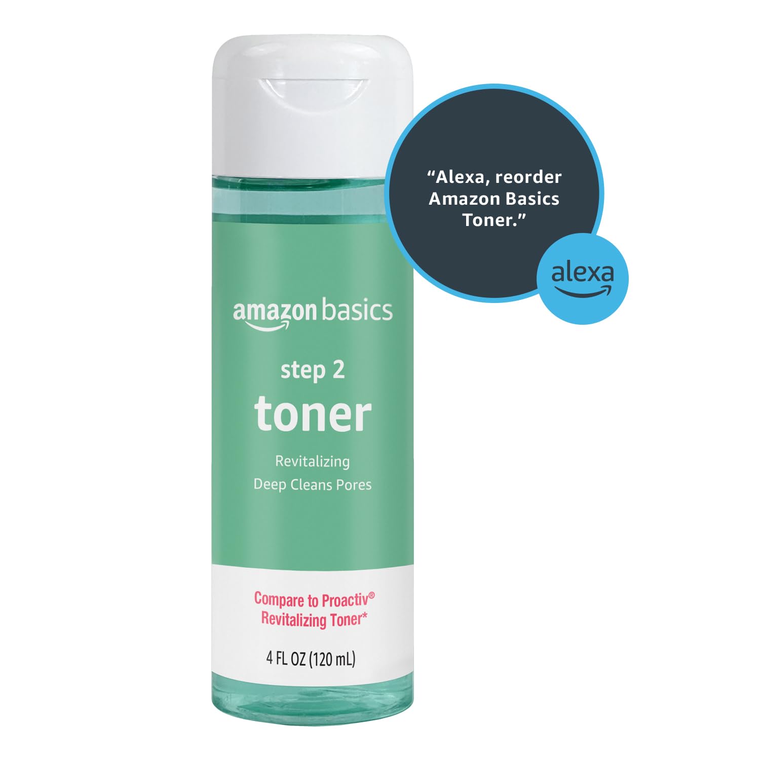Amazon Basics toner on bathroom counter in routine setting for consistent results