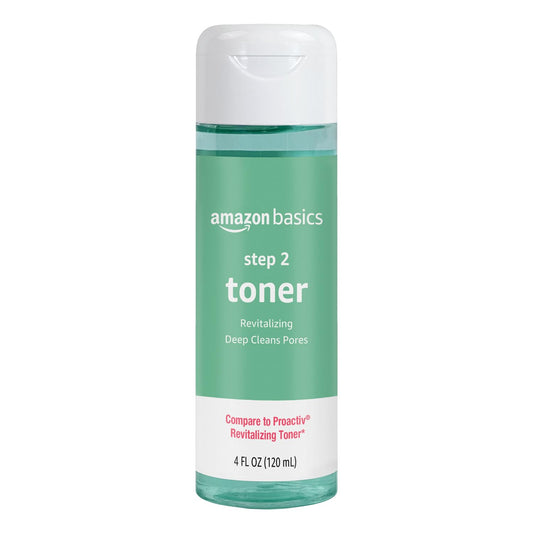 Amazon Basics toner front packaging showing bottle and label for clear routine