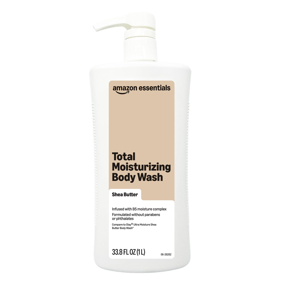 Amazon Essentials front bottle view showing size and moisturizing benefits
