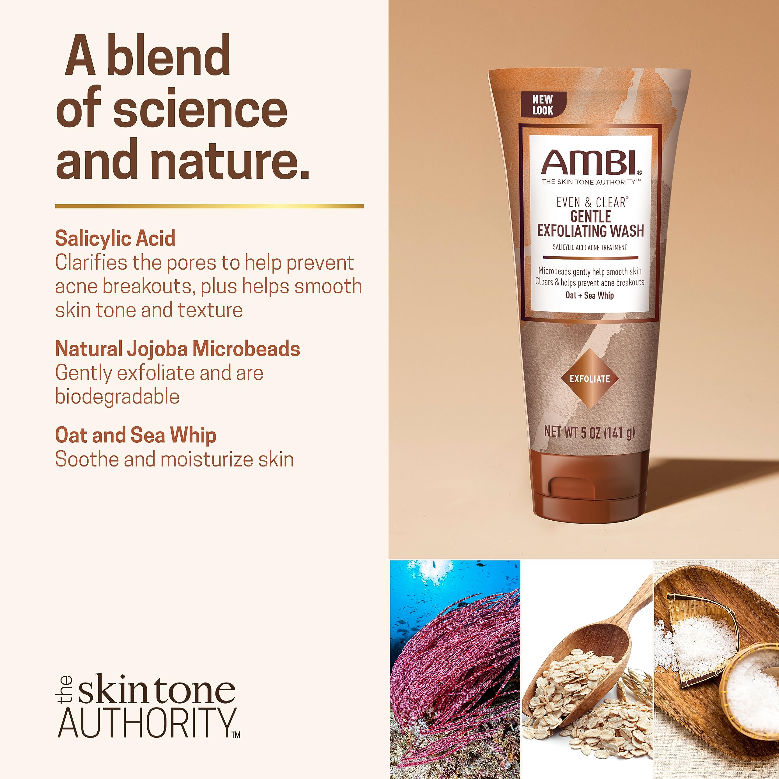 Ambi jojoba microbeads closeup highlighting gentle physical exfoliation