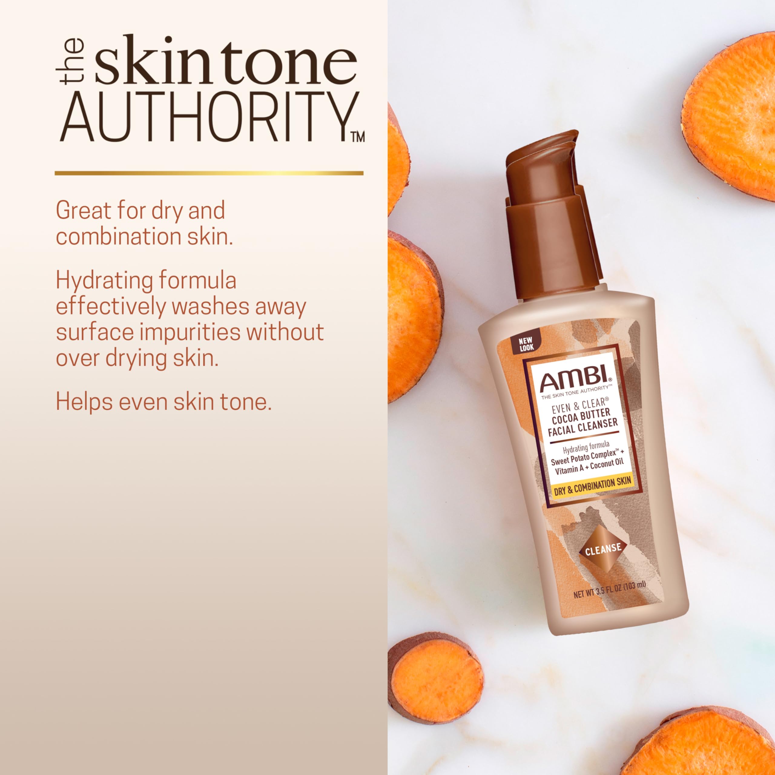 Ambi cleanser label ingredient detail highlighting sweet potato complex benefits