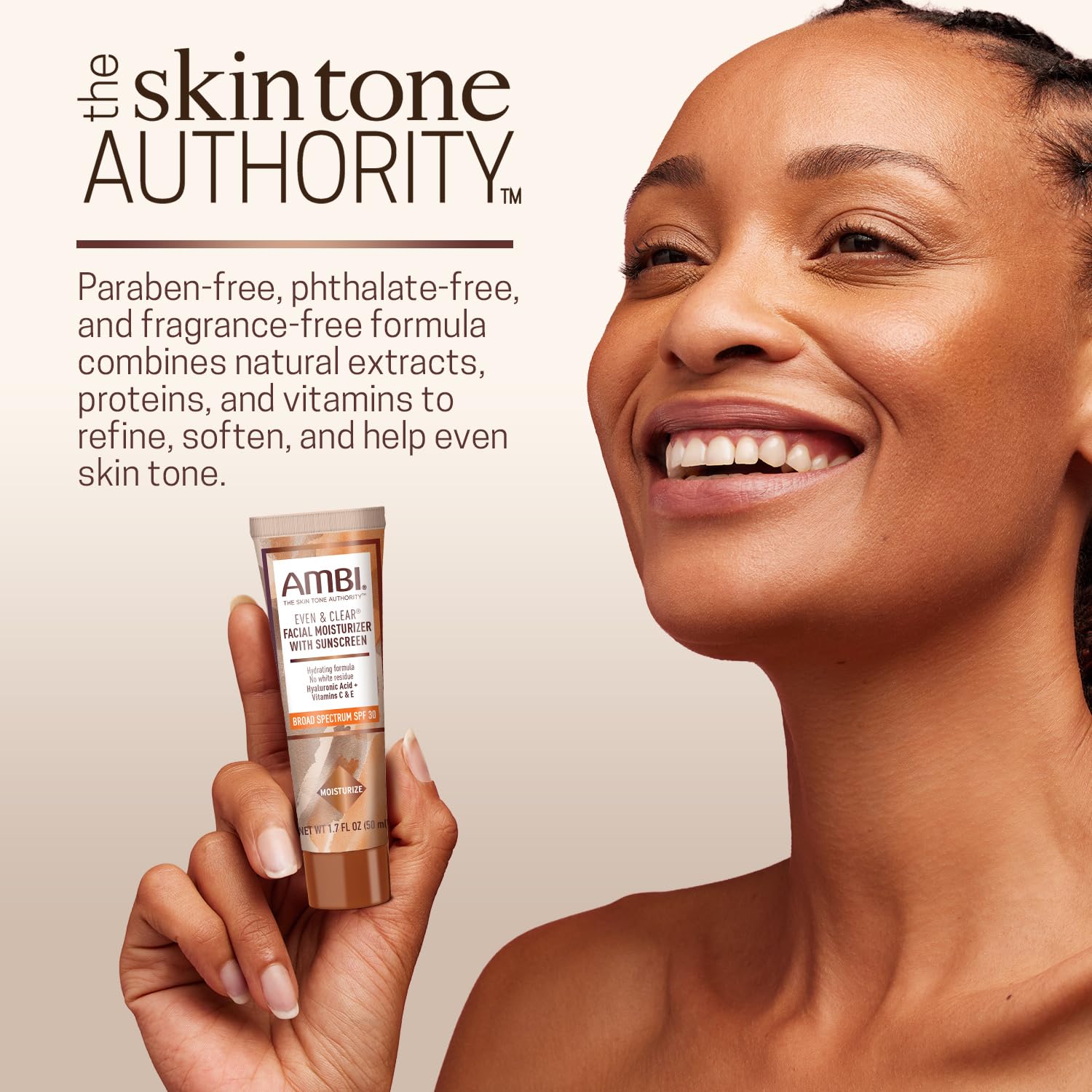 Ambi applied to cheek illustrating even tone and smooth finish