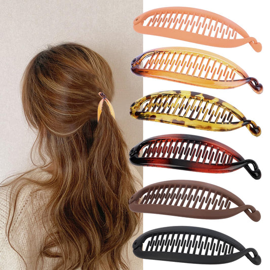 AMCAMI front packaging showing six assorted banana clips and benefits