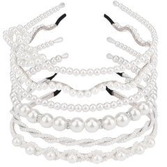 AMCAMI front view of six pearl headbands showing variety and elegance