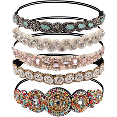 AMCAMI front view of five beaded headbands showing variety and sparkle