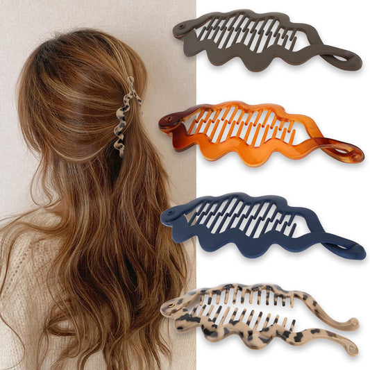 AMCAMI front view of wave banana clip set showing stylish look and secure hold
