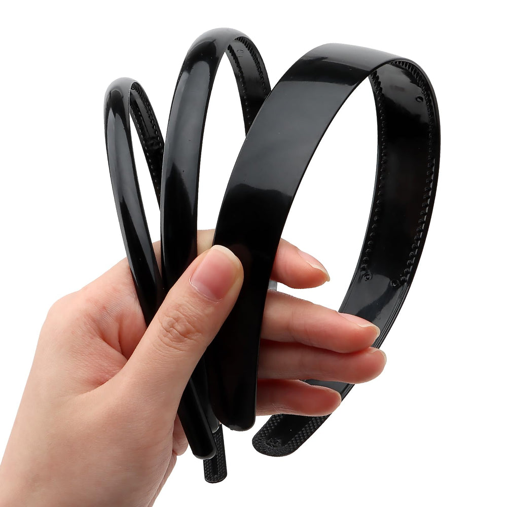 AMCAMI front view of three black headbands showing sizes and classic finish