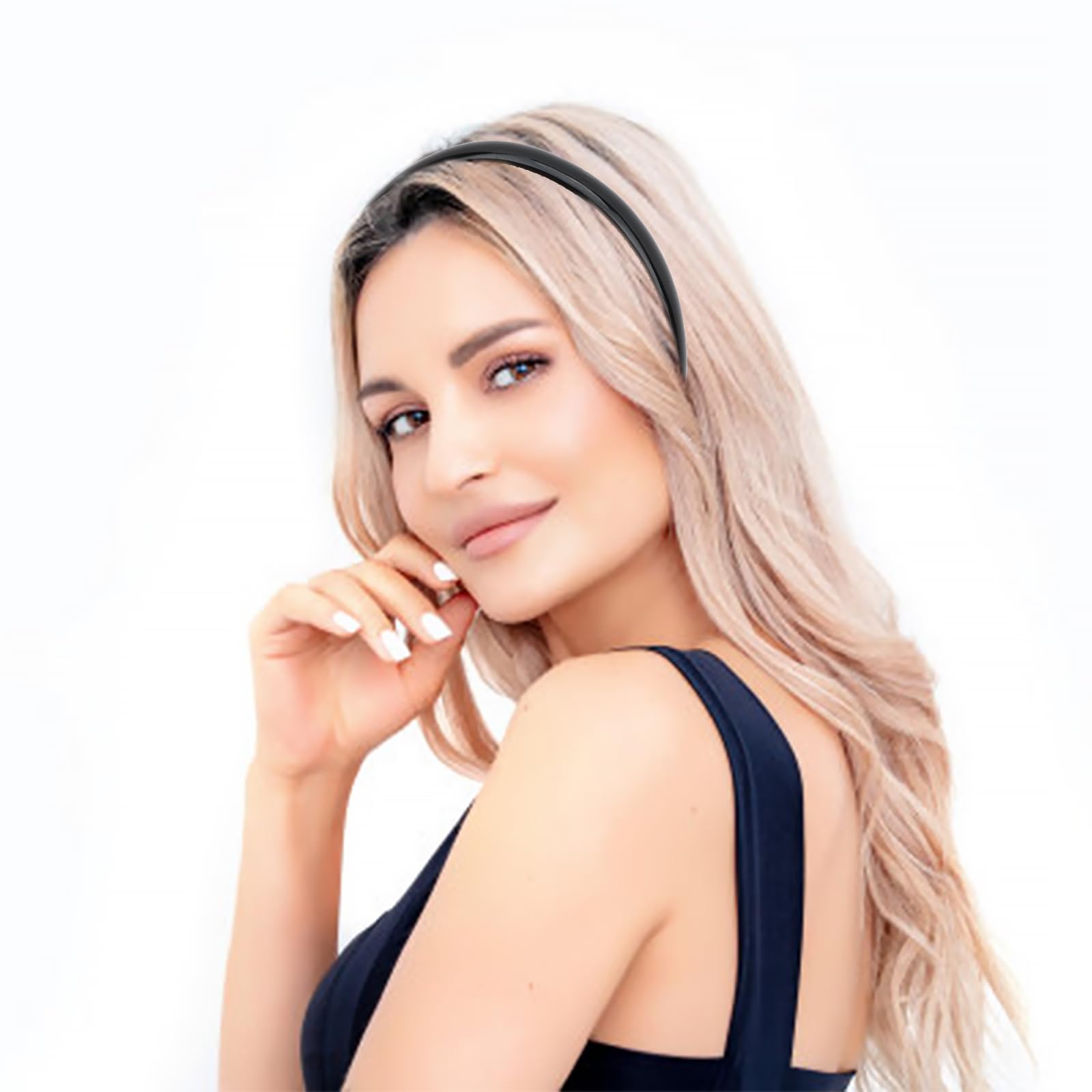 AMCAMI headband worn in hair styling showing tidy hold and polished look