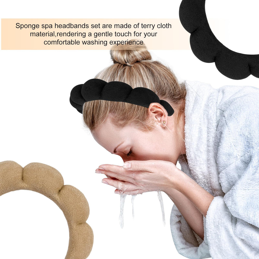 AMCAMI headbands styled on a bathroom shelf for organized skincare routine