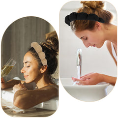AMCAMI headband held in hand to show stretch and true-to-size fit