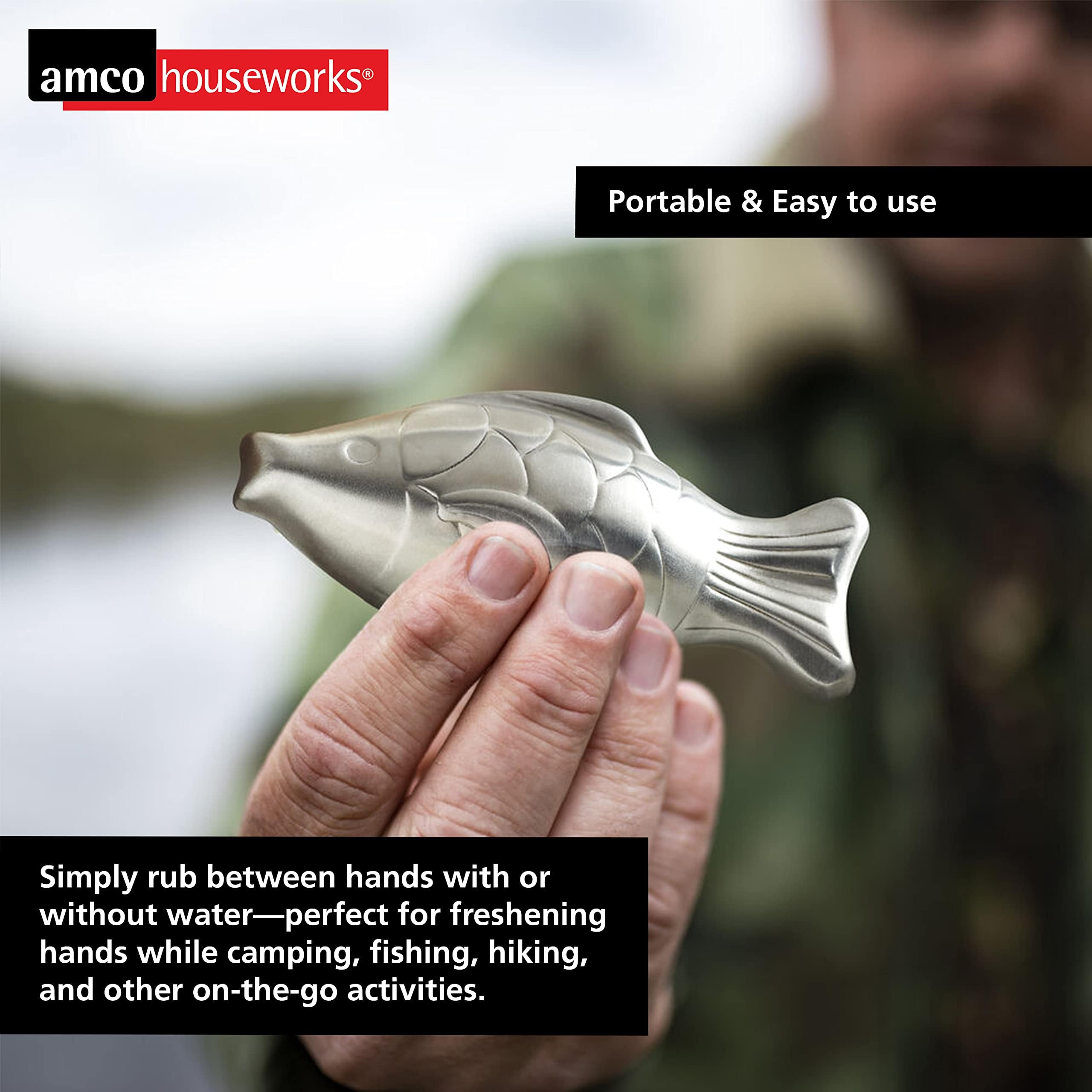 Amco bar in hands demonstrating rubbing action to remove garlic and onion odors benefit