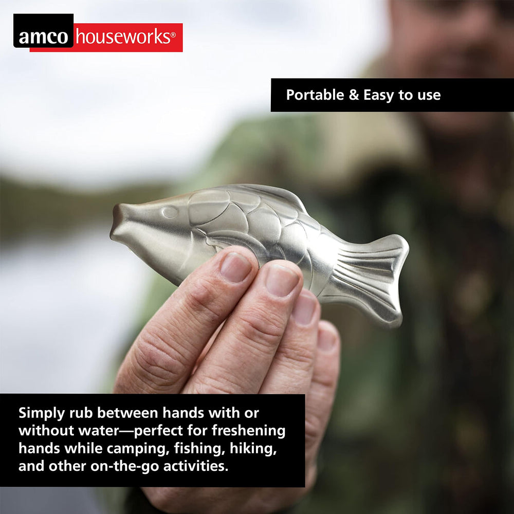Amco bar in hands demonstrating rubbing action to remove garlic and onion odors benefit
