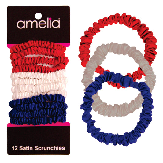 Amelia Beauty front pack showing 12 patriotic scrunchies for organized storage