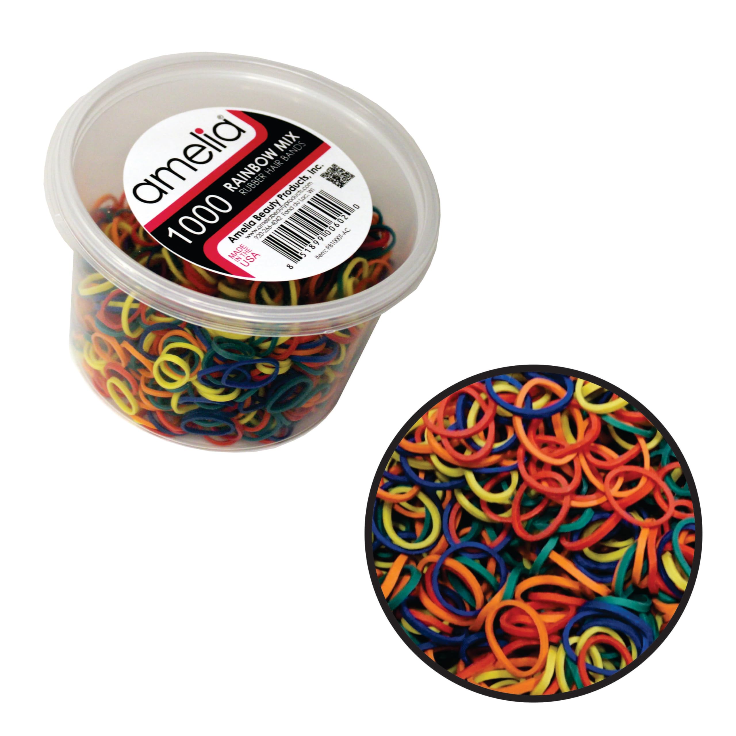 Amelia Beauty front packaging showing recloseable container and rainbow bands benefit: organized supply