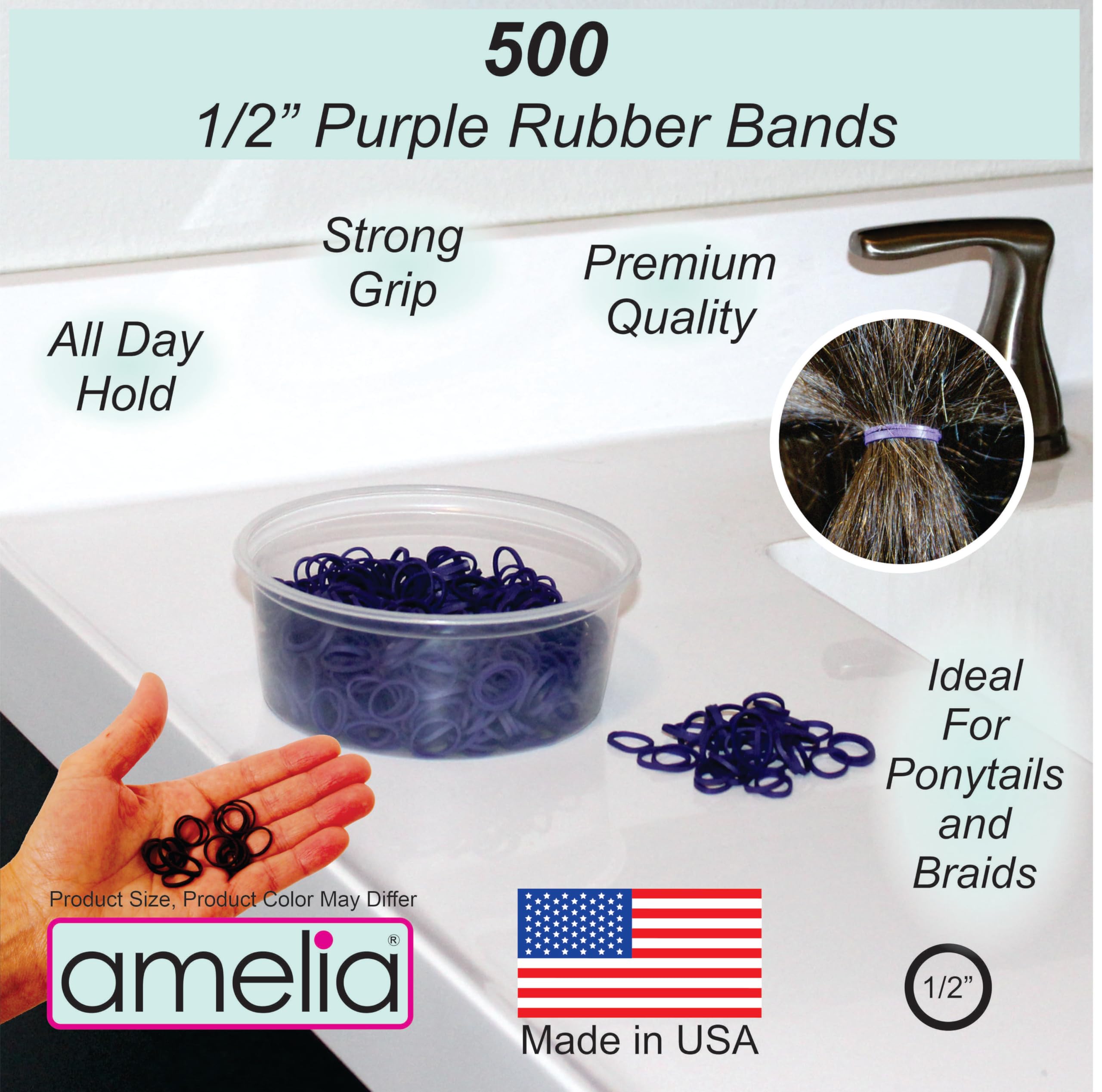 Amelia Beauty child wearing purple ponytail showing playful color and secure fit