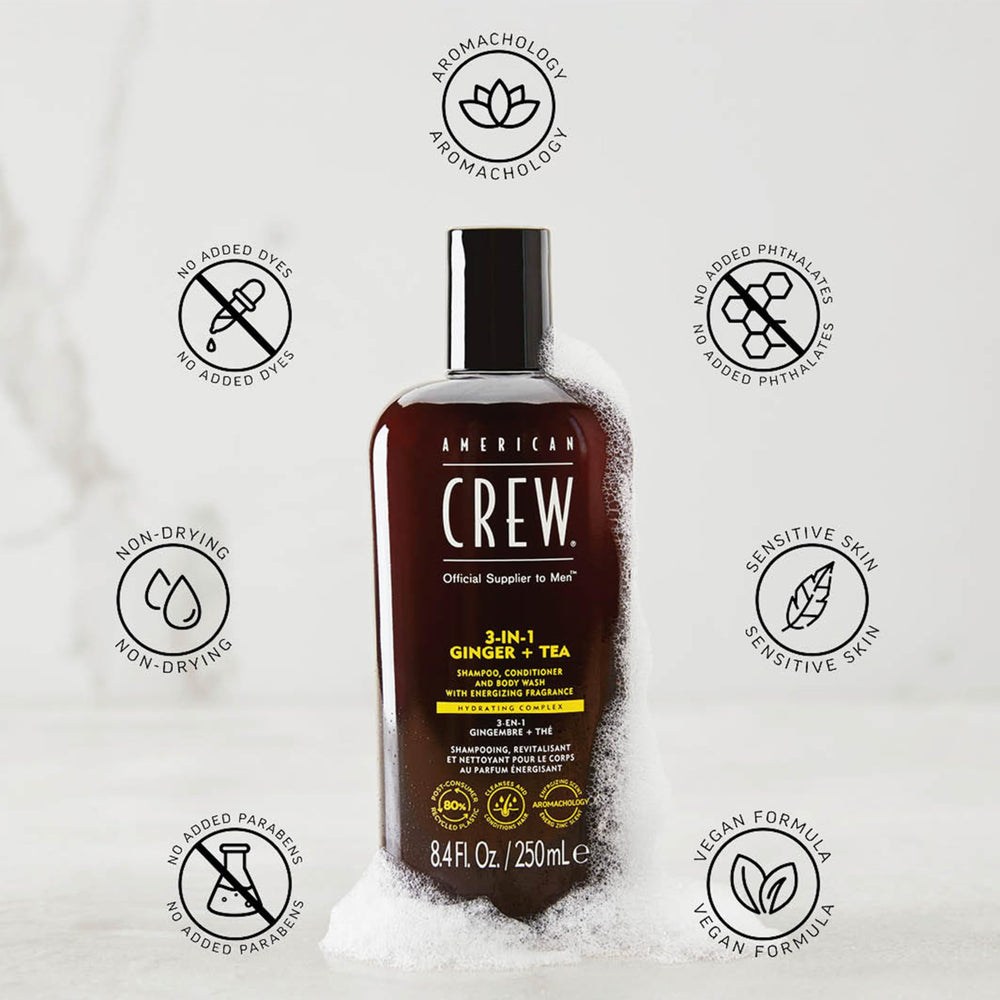 AMERICAN CREW product in use by man in shower delivering quick grooming