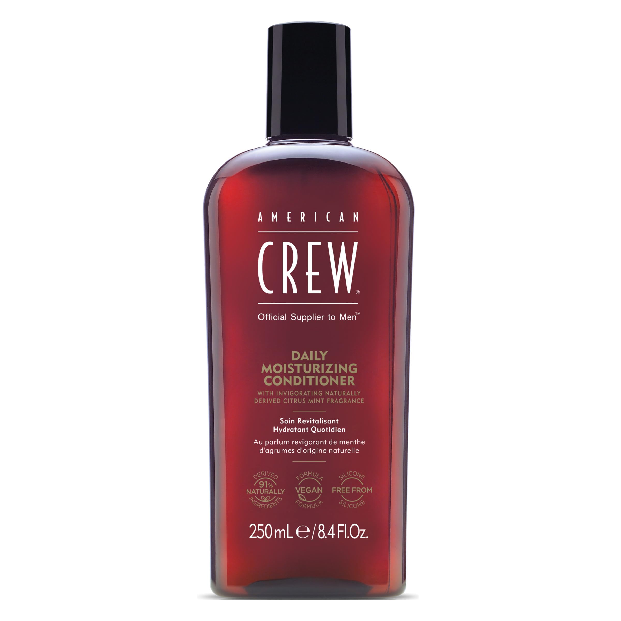American Crew conditioner front packaging showing label and 8.45 fl oz size benefits hydration