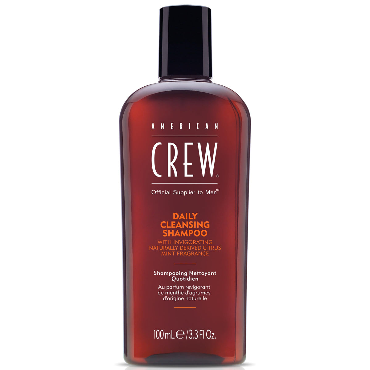 american crew front bottle showing product and branding for quick identification and travel convenience