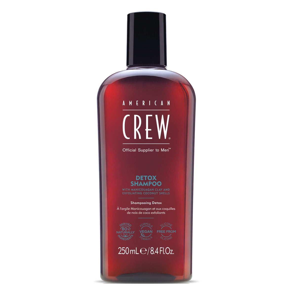 American Crew bottle front label showing product benefits and scent