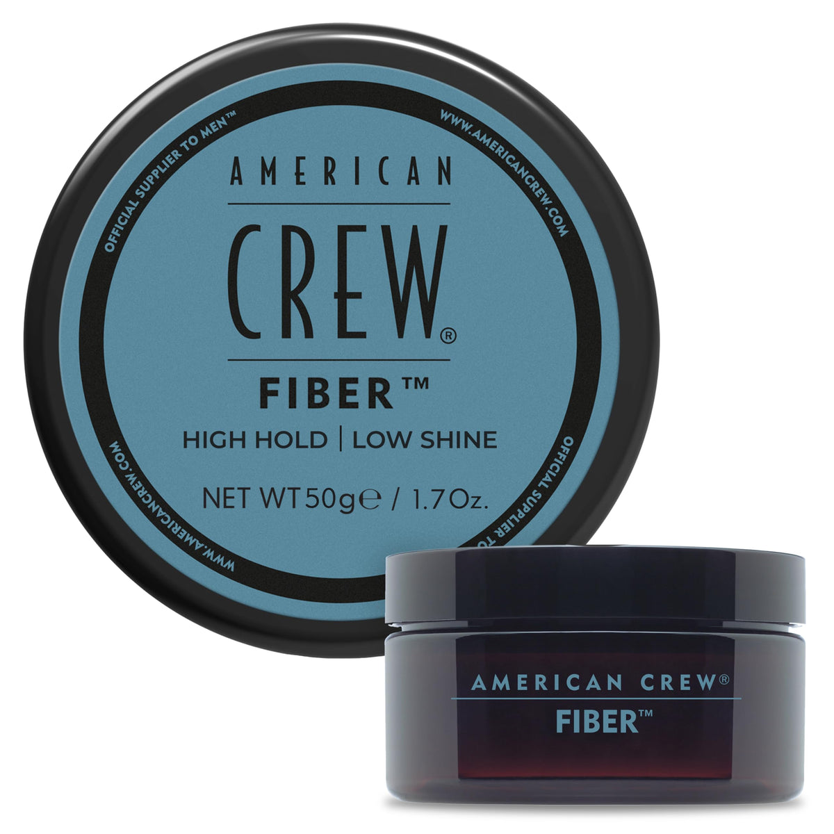 American Crew Fiber front jar showing label and travel size benefit