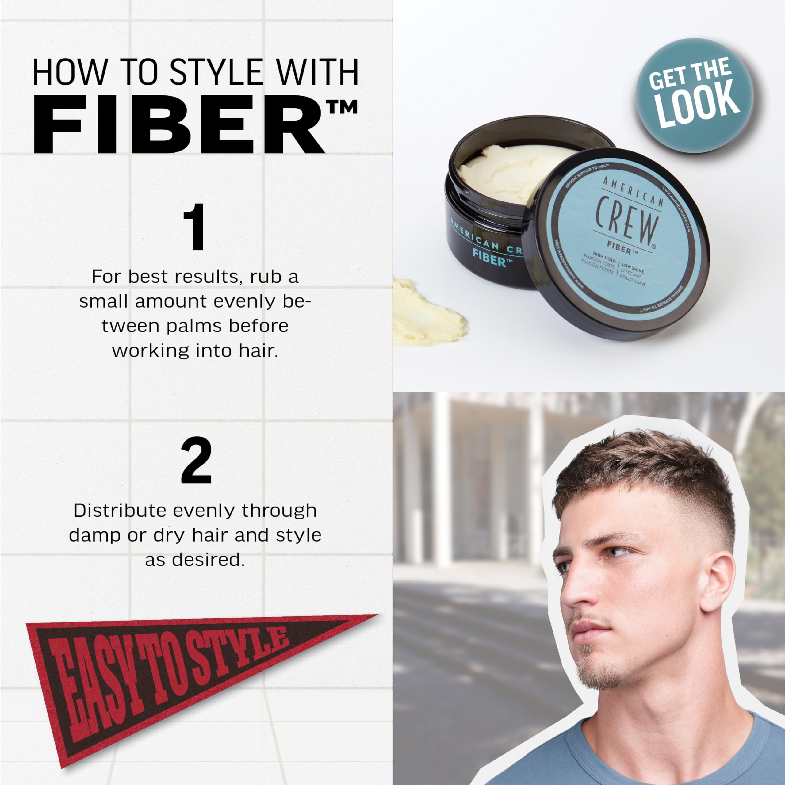Short haircut styled with American Crew Fiber showing matte finish