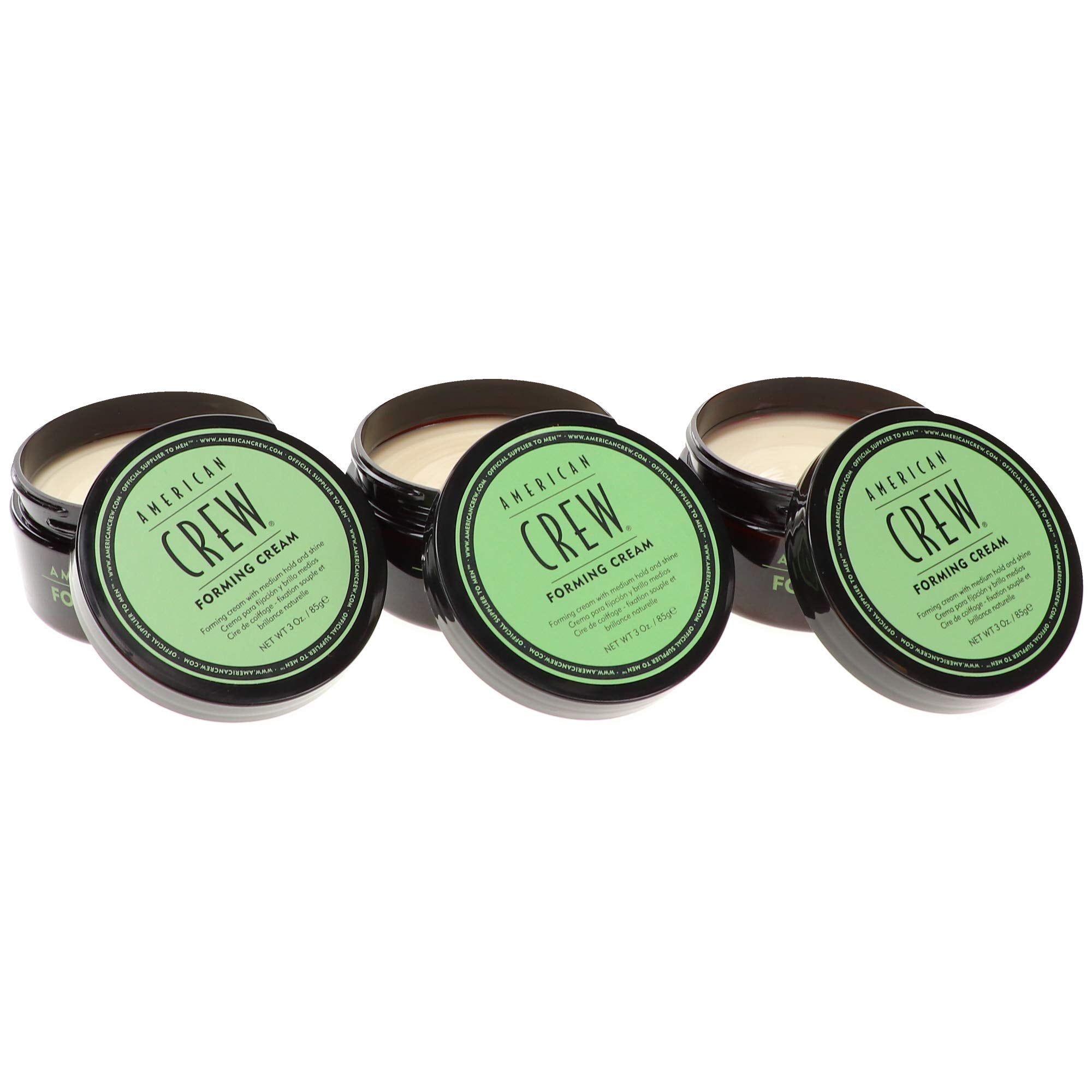 American Crew forming cream open jar texture displays smooth cream, highlights easy-to-apply benefit