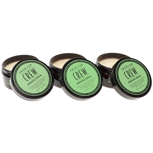 American Crew forming cream open jar texture displays smooth cream, highlights easy-to-apply benefit