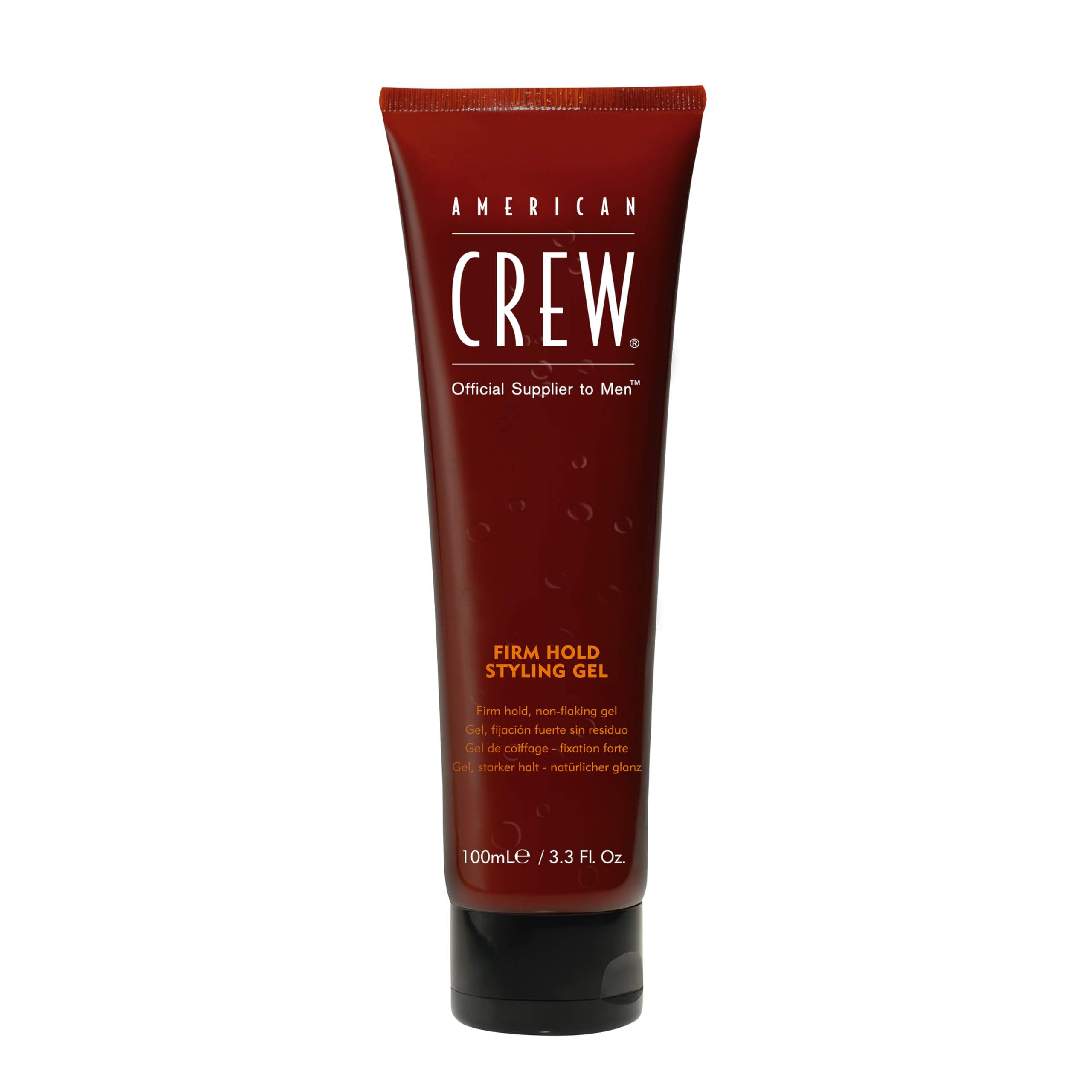 American Crew front packaging showing firm-hold gel benefits
