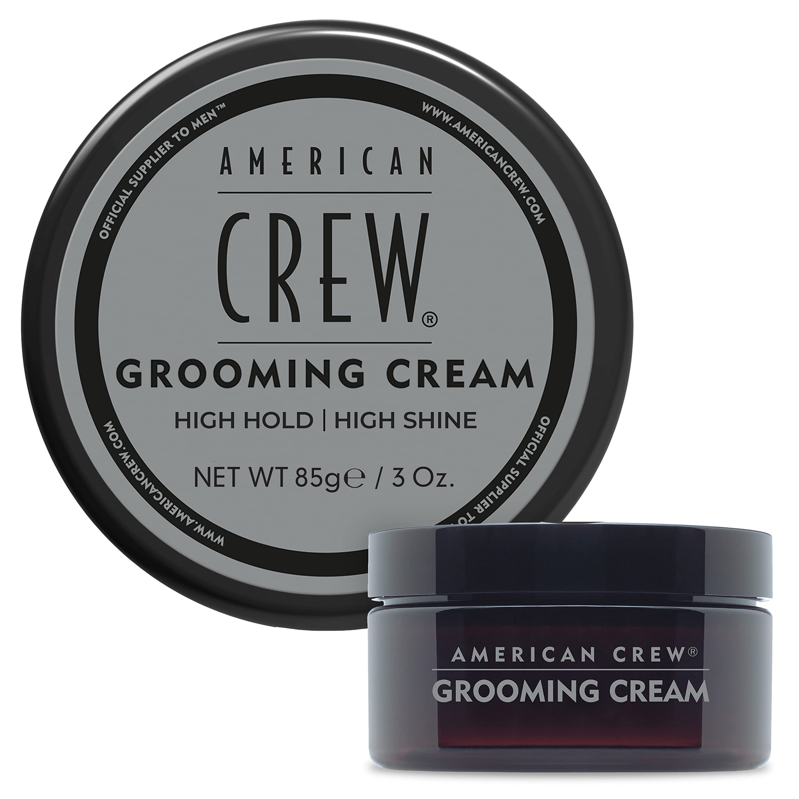 american crew front packaging showing 3 oz grooming cream and sleek design benefit