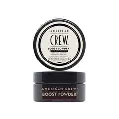 American Crew jar front view showing compact powder and portable lift benefit