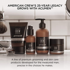 American Crew label ingredients closeup showing Acumen Complex vitamins and benefits