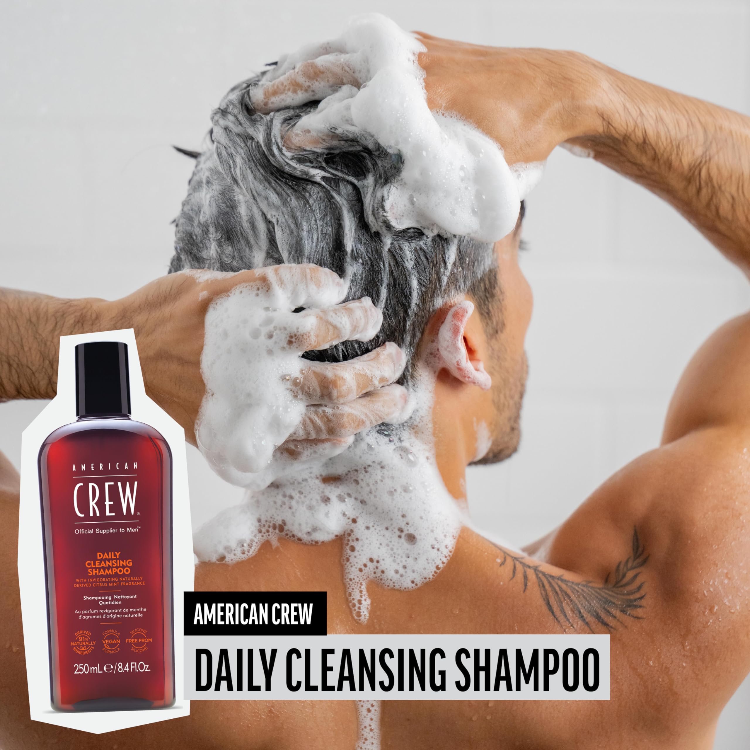 American Crew lather in hand demonstrating gentle cleansing benefit