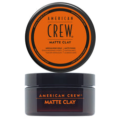 American Crew matte clay jar front view showing label and compact travel size benefit