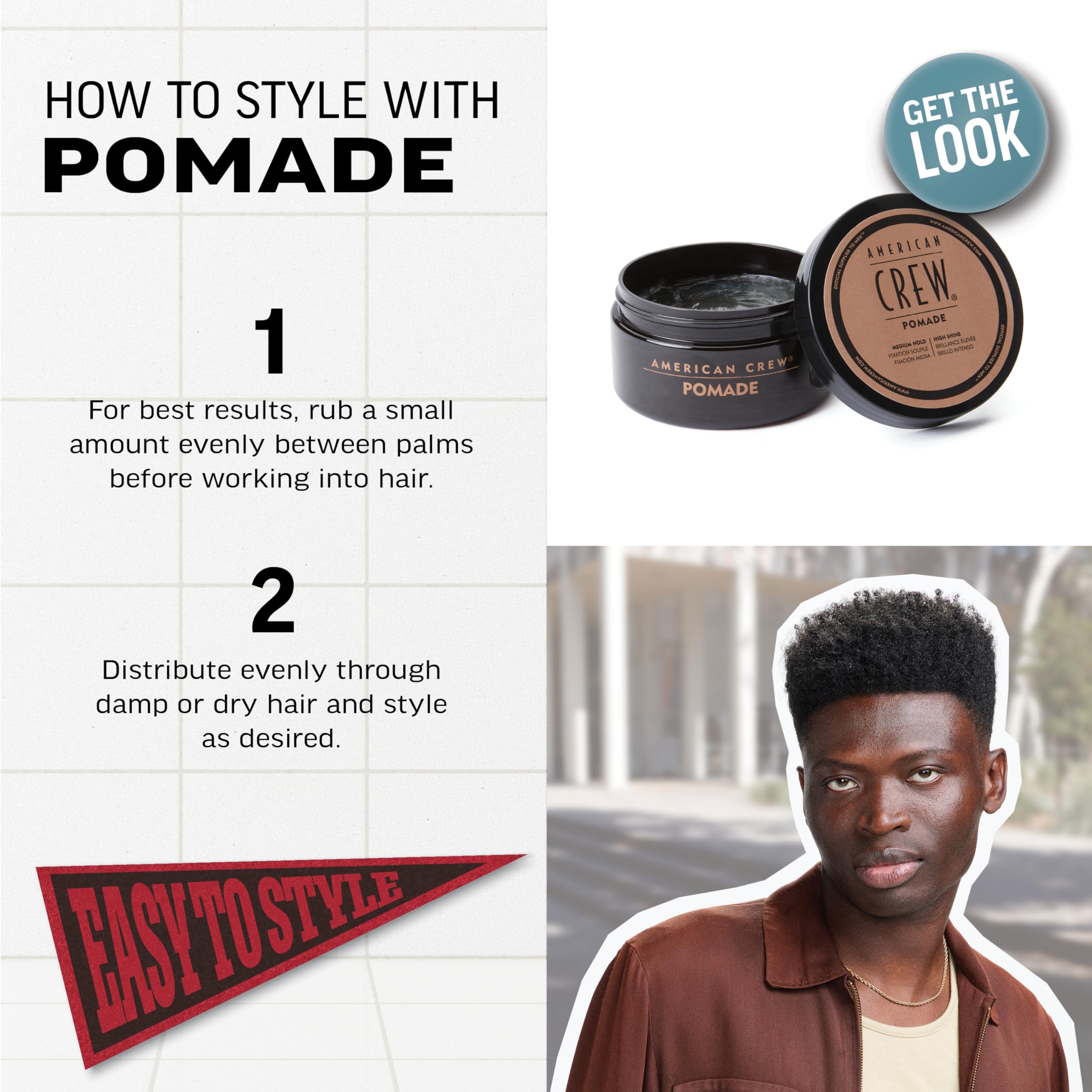 American Crew pomade being scooped in hand to show easy warming and even spreadability