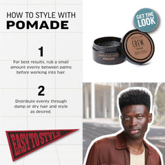 American Crew pomade being scooped in hand to show easy warming and even spreadability