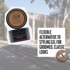 American Crew pomade close-up texture demonstrating creamy consistency for smooth application