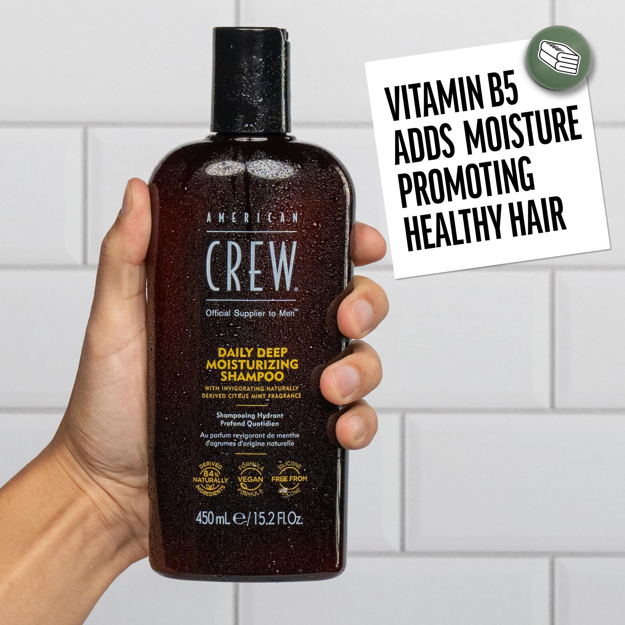 AMERICAN CREW shampoo being applied showing effective scalp cleansing