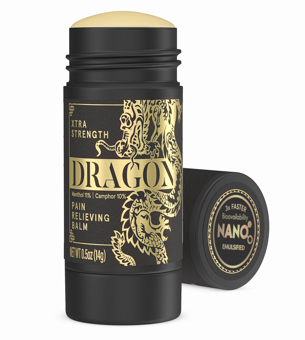 Americanna Wellness Dragon Balm roll‑on front view showing compact travel bottle and cap, easy packing