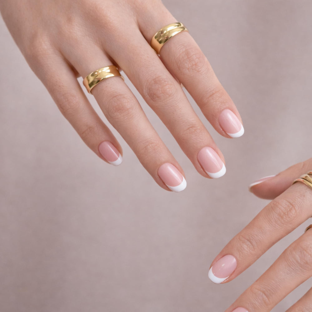 Ami Amour French tip on short nails demonstrating neat fit