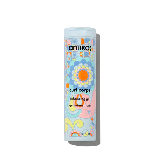 amika Curl Corps front bottle showing packaging and benefit of clear hold