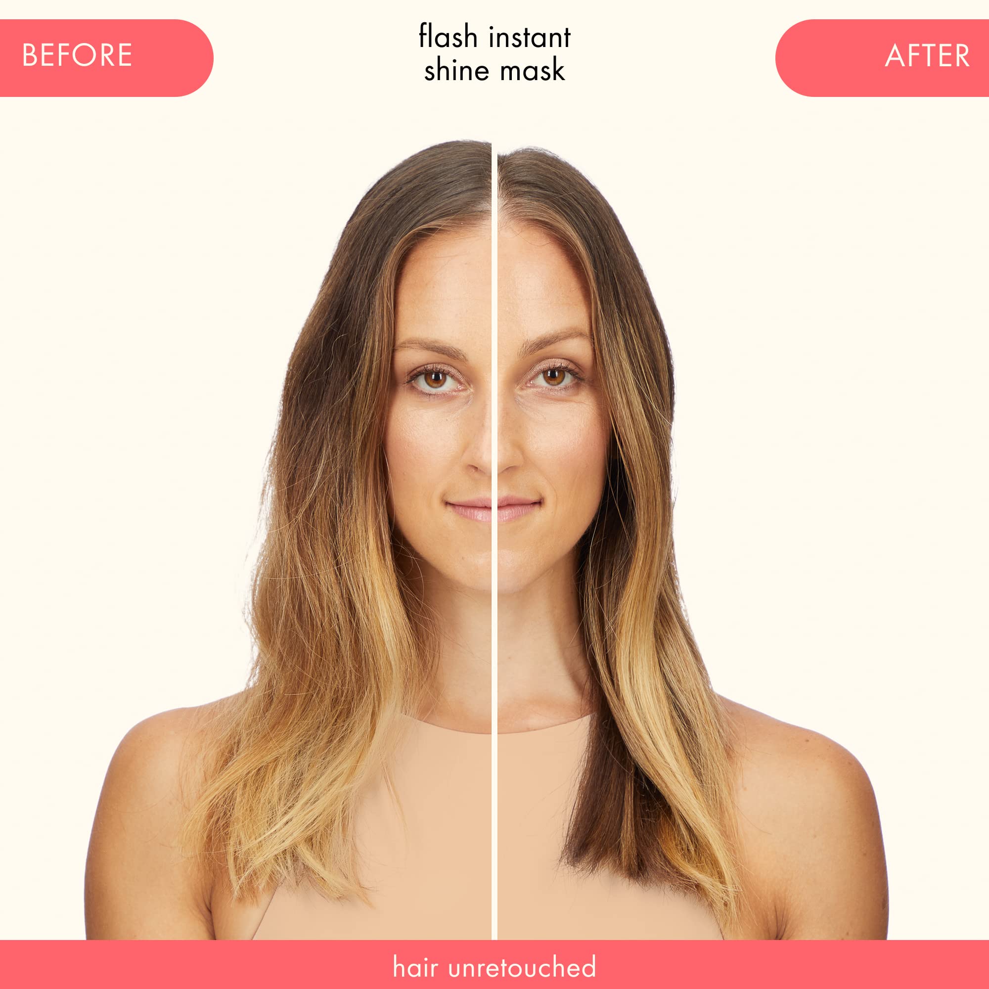 amika flash instant shine mask result on dried hair showing glossy, smooth finish