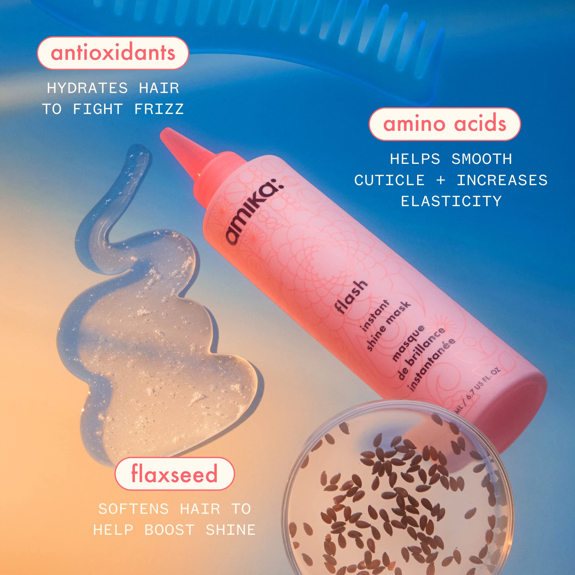 amika flash instant shine mask cream on fingers demonstrating smooth formula for easy spread