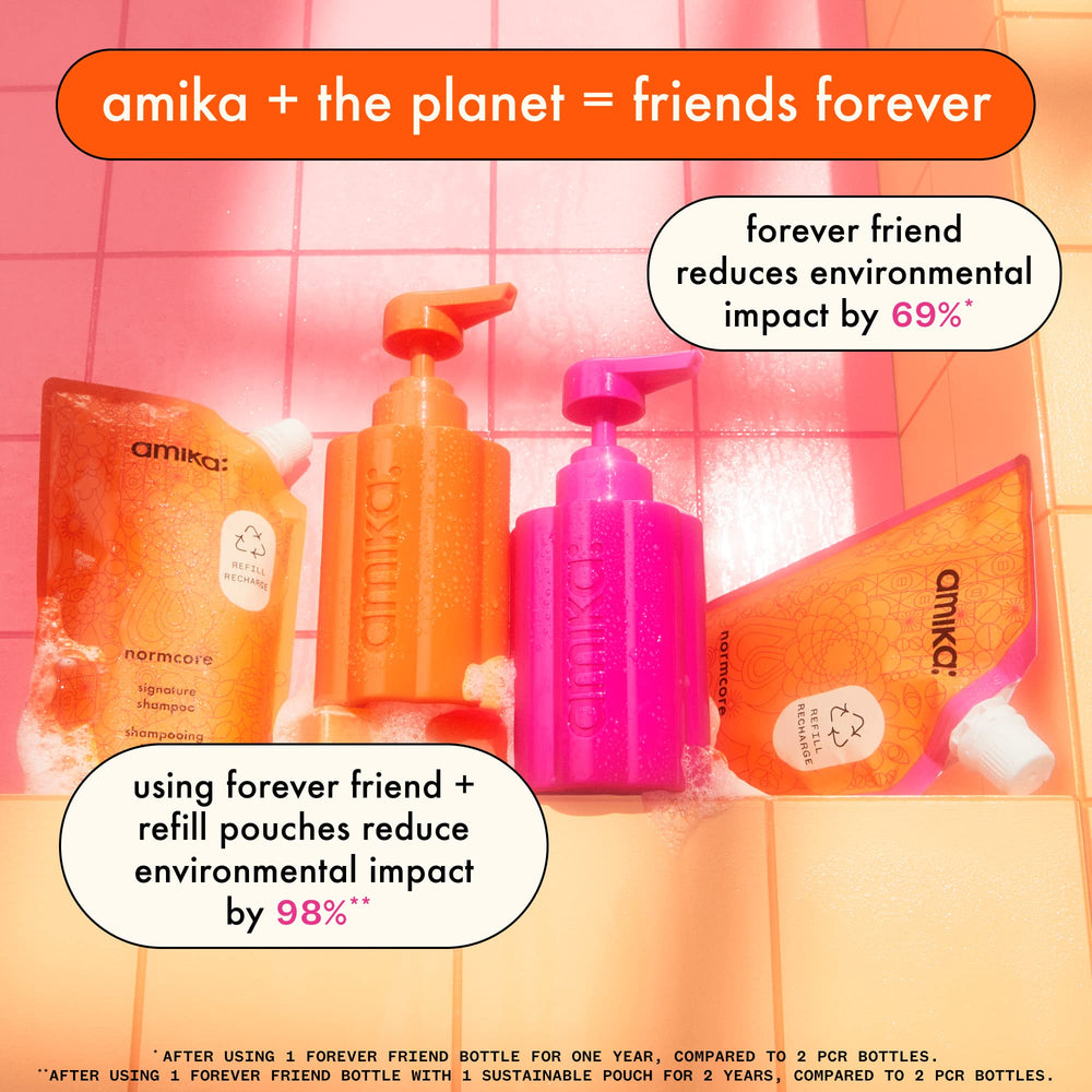 Amika bottle detail showing Tritan plastic clarity and long-lasting durability