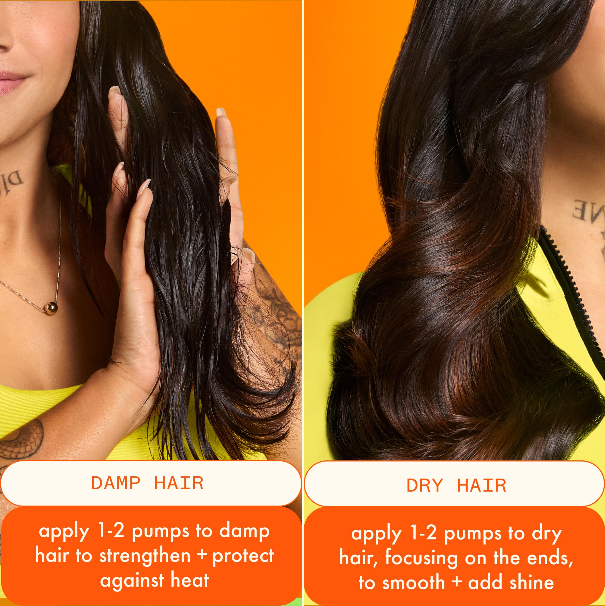 Amika hair before and after showing improved smoothness and reduced frizz