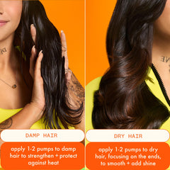 Amika hair before and after showing improved smoothness and reduced frizz